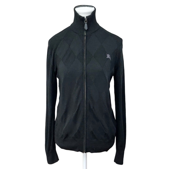 Burberry Black Label - Black Argyle Zip-up Sweater - Picture 3 of 7